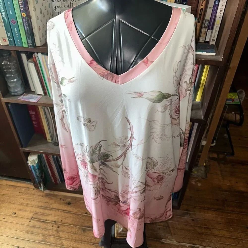 Lily by Firmiana pink watercolor rose print flowy 1x tunic